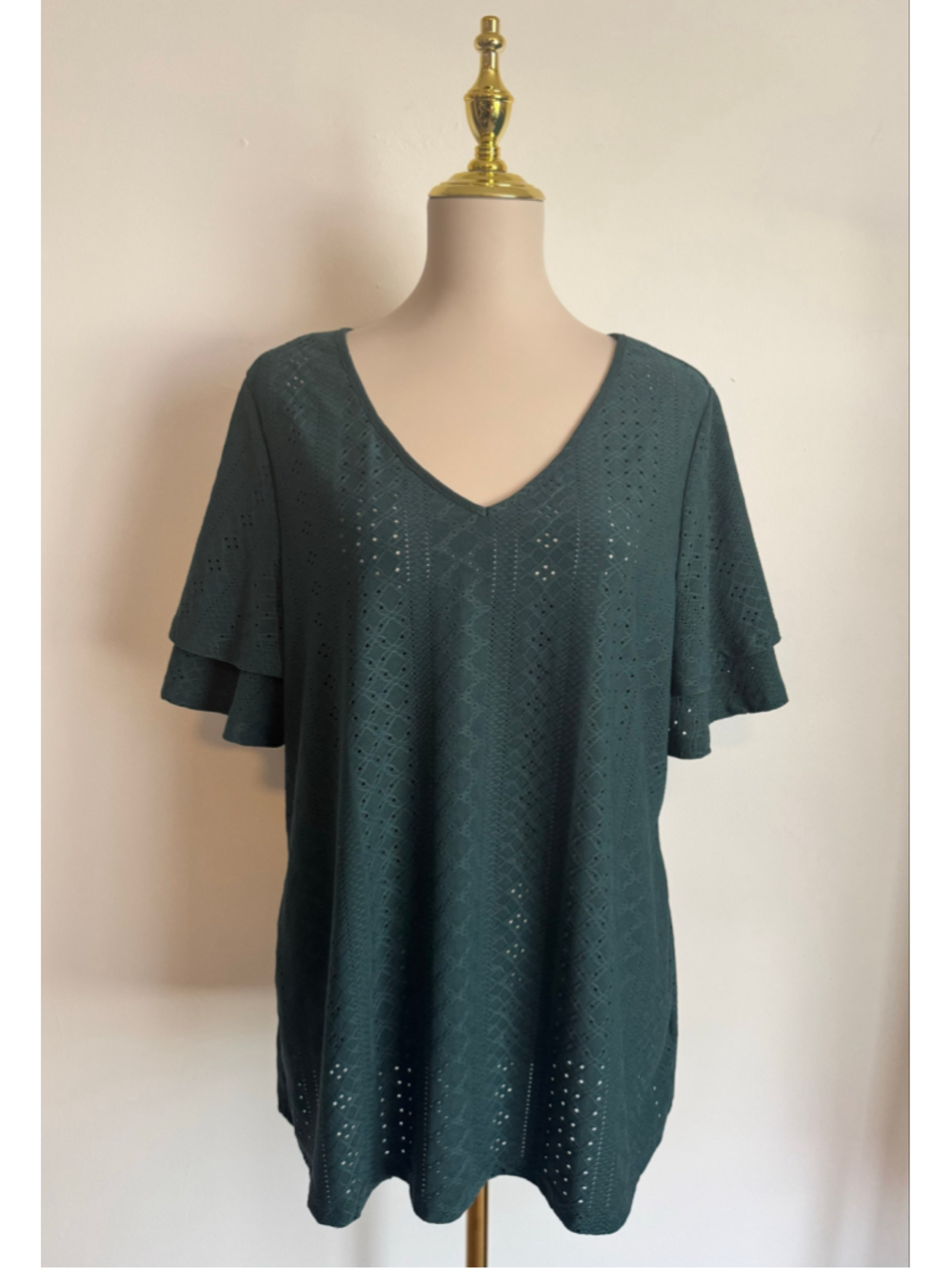 Women's BloomChic Short Sleeve Eyelet Top Green Size 14